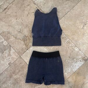 FP Movement by Free People Blue Textured High-Waisted Shorts and top to match